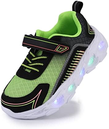 SPR&JOY Toddler Boys Girls Light Up Shoes, Lightweight Breathable Anti-Slip, Sport Led Flashing Running Sneakers for Little Kids Black Size 11