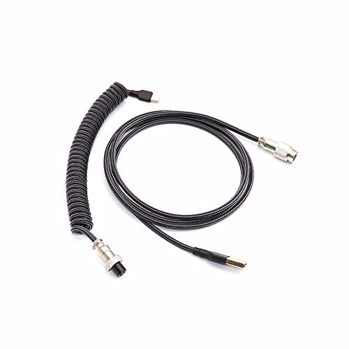 Angitu Single Sleeved PET Coiled Coiling Type C Mini Micro Cable for Mechanical Keyboard Cable With GX12 Aviator (Micro 1.5M 15-