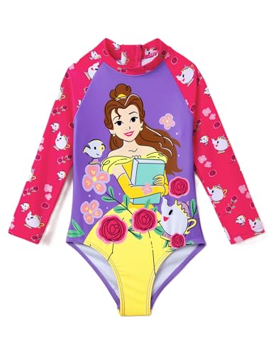 Image of Disney Frozen Stitch Princess Minnie Mouse Girls Swimsuit Long Sleeve Rashguard UPF 50 One Piece Bathing Suit Size 3M-13Y