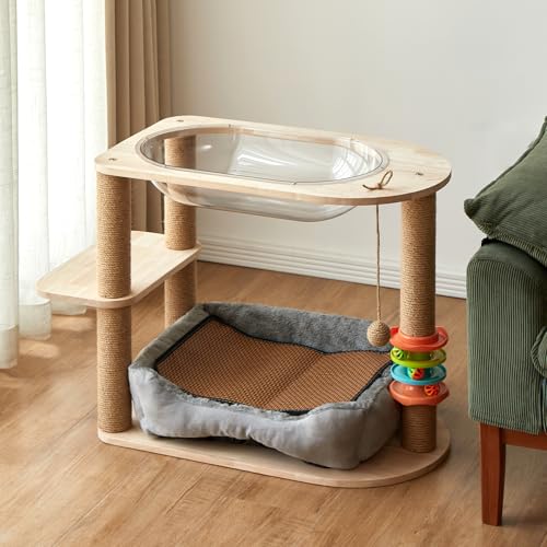 Torre para gato de dos niveles con hamaca y rascador de cuerda sisal miniatura 4