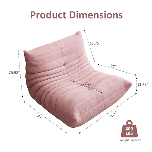 Image of Giant Bean Bag Chair for Adults,Comfy Lazy Fireside Accent Chair with Memory Foam,Cozy Single Floor Sofa Couch Boneless Chaise Lounge for Living Room Bedroom Gaming Room(Pink,1Seater)