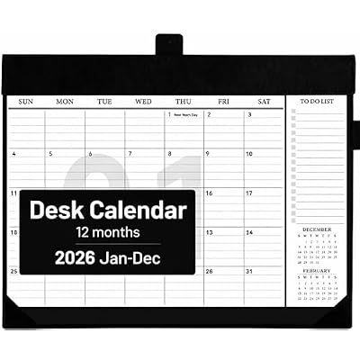Desk Calendar 2026 Jan to Dec with Plastic Cover, Large Desktop Calendar 12x17 with to-do List, Wall Calendar Leather Hard Back, Large Ruled Block, Monthly Flip, Desk Decor, Office Supplies, Black