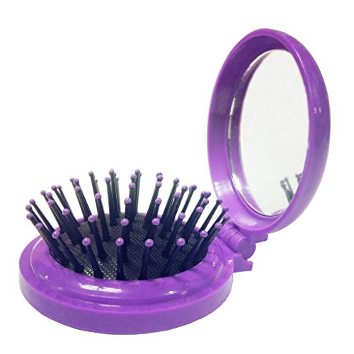 Louise Maelys 1Pcs Folding Mini Pocket Hair Comb with Mirror Travel Set Gift Idea