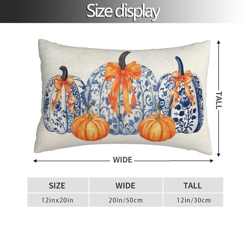 Gohdiwh Fall Pillow Covers 12x20 Set of 2 Chinoiserie Blue and Orange Pumpkin Throw Pillows Autumn Thanksgiving Outdoor Fall Decoration Pillowcase Farmhouse Lumbar Cushion Case for Couch Home Decor — view 2