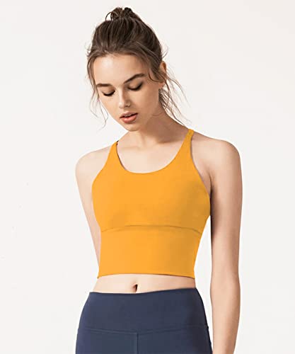 Image of Redqenting Longline Sports Bra for Women with Removable Padded,Sexy Criss Cross Back Strappy Yoga Bras Workout Tank Tops