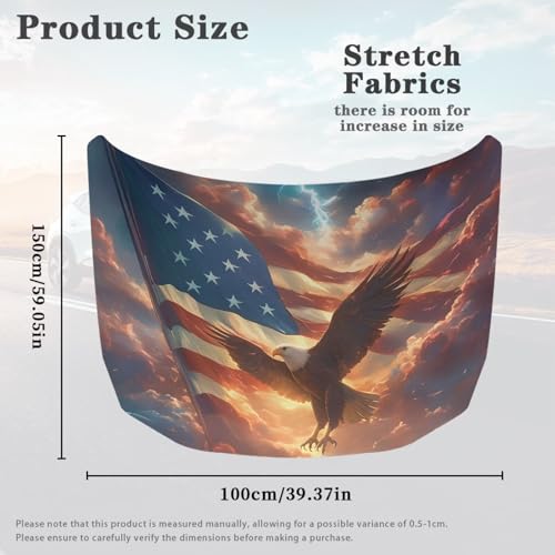 Image of Eagle American Flag Hood Cover for Cars SUVs Sedans Trucks, Waterproof Stretchable Auto Hood Wrap Blankets, Removable Auto Exterior Accessories (59x39 inches)