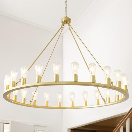 HHR 48" Gold Wagon Wheel Chandelier 24-Light Modern Farmhouse Chandelier by HHR - Used condition - US$91.08
