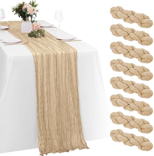 8 Pack Beige Cheesecloth Table Runners 20x120 Inch Gauze Table Ru...