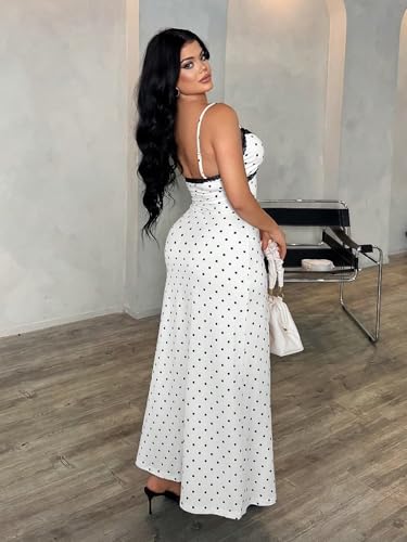 Verdusa Women's Polka Dots Dress Lace Backless Elegant Bodycon Cami Maxi Dresses2