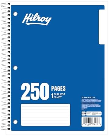 Hilroy 1-Subject Coil Notebook, 8" x 10.5", Wide Ruled, 3-Hole Pu...