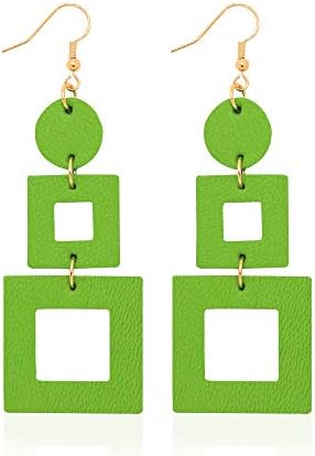 KINIVA Leather Earrings Dangle for Women, Lightweight Dangle Earrings Drop for Teen Girls, Gifts for Women (38 Geen)