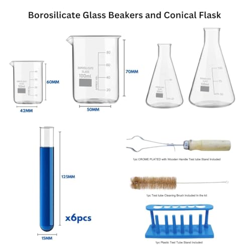 Image of Chemistry Lab 36 Items Kit - Borosilicate Glass & Plastic Beakers, Conical Flasks, Measuring Cylinders, Test Tubes & More - Equipment-only | No chemicals included | Suitable for Practicals