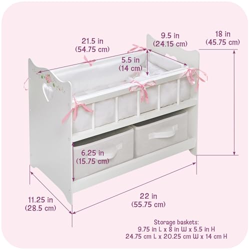 Badger Basket 15305 Toy Doll Bed With White Bedding, Storage Baskets, And Personalization Kit – Fits 20-Inch Dolls thumb #4