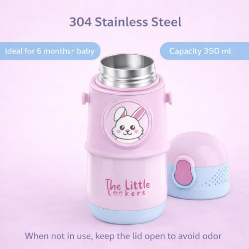 Image of THE LITTLE LOOKERS Stainless Steel Hot & Cold Sipper Bottle for Kids | 300 Milliliters | Rust-Proof | BPA-Free | Double-Wall Vacuum Insulation Water Bottle | Ideal for School and Travel | Pink