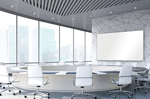 Nobo Magnetisches Emaillle-Whiteboard mit Stiftablage, 900 x 600 mm, Schlanker Zierrahmen, InvisaMount-Montagesystem, Impression Pro, Weiß, 1915395