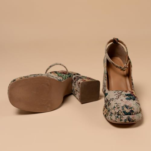 Image of Theater Women Floral Midtop Platform Heel Comfortable Shoes | Formal and Casual Fashion Heels