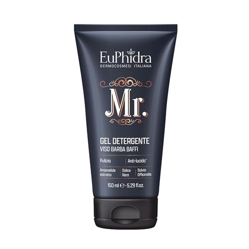 Euphidra - Mr. Detergente Viso Barba Baffi, Formula Delicata per Detersione Quotidiana, Texture Leggera e Confortevole, Idratante e Nutriente, Ingredienti Naturali, 150 ml