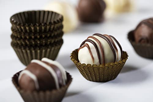 Glassine Chocolate Paper Candy Cups No.4-1''x3/4'' - Brown with Gold Stripes - 200pcs