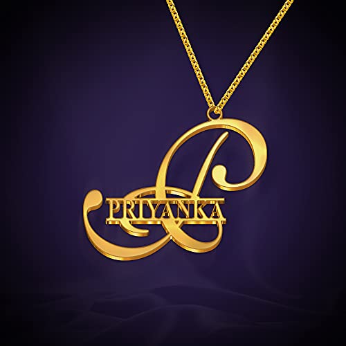 Image of Priyanka Cursive Gold & Silver Name Pendant Necklace, Best Jewelry Gift for Girls.