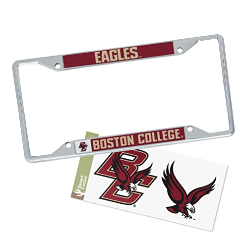 Desert Cactus Boston College License Plate Frame Metal Car Tag Holder and Sticker for Front or Back of Car Officially Licensed (Sticker Frame Combo - Mascot)