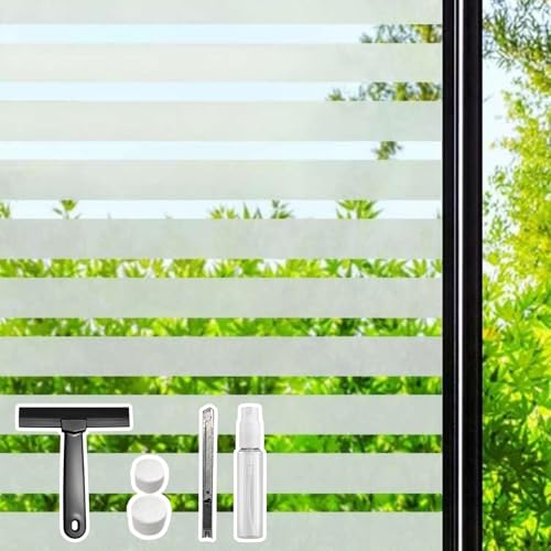 DARUITE Fensterfolie Blickdicht Milchglasfolie Selbstklebend Sichtschutzfolie Non-Klebefolie Fenster Sichtschutz Fensterfolien Folie Fenster Sichtschutz (44.3x200 cm, Fensterfolie Streifen)