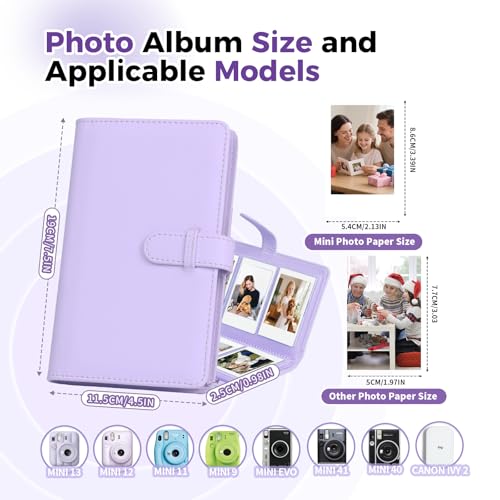 Álbum de Fotos para Fujifilm Instax Mini, 108 Bolsillos, Compatible con Instax Mini 13/12/11/40/Evo/Link 3, Álbum para Fotos 2x3 para Polaroid Snap, Canon Ivy 2, HP Sprocket y Photocards (Morado Soñador) miniatura 2