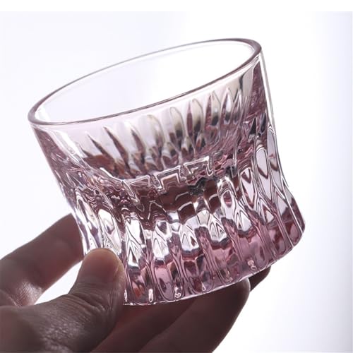 Vaso de whisky rosa de vidrio tallado con base pesada 4