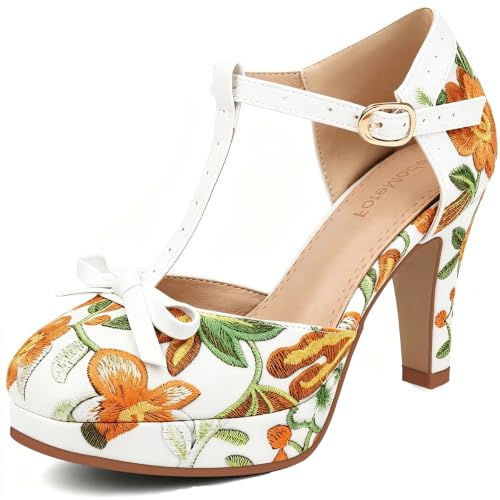 Image of ForeMode Fashion Women T-Strap High Heels Bow Platform Round Toe Pumps Leather Summer Sweet Shoes