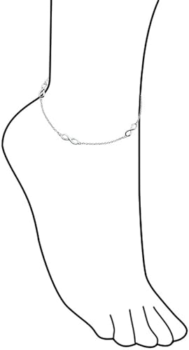 Miniatura 3 de Bling Jewelry Romantic Heart Infinity Figure Eight Love Knot Charm Double Anklet Link Ankle Bracelet For Women .925 Sterling Silver Adjustable 9 To
