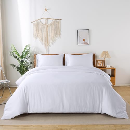 bienDo King Size Duvet Cover Sets, White Bamboo Quilt Cover, Vegan Silk, 400 Thread Count -Softer and More Breathable than Egyptian Cotton Bedding Linen, Cooling, Anti Allergy