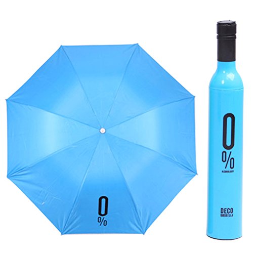 Maibar Paraguas Plegables Mujeres Sombrillas Botella de vino Paraguas Parasol Sombrilla Anti UV Impermeable a Prueba de UV en Verano Para Mujeres (Azul) Cover