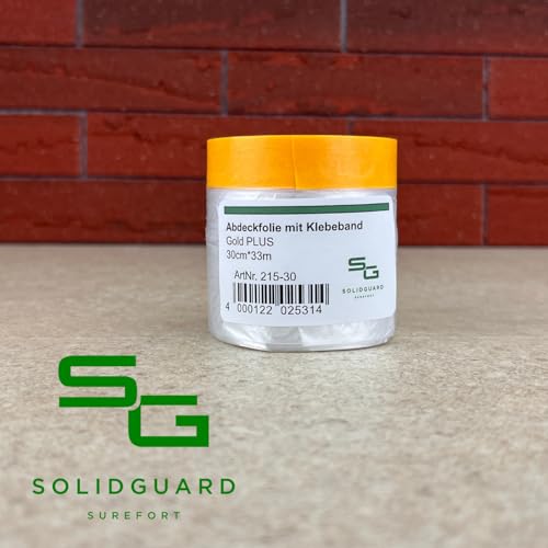 SOLIDGUARD Goldband Abdeckfolie mit Klebeband (5 Rollen x 30cm x 33m) Lackier Malerband Klebeband mit Abdeckfolie | Abklebeband mit Folie, Innen u. Außen | Folie zum Fenster abkleben