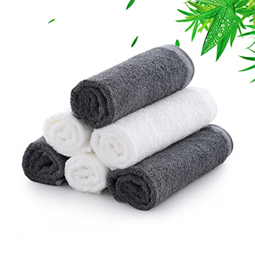 JEFFSUN Natural Bamboo Wash Cloths for Washing Face and Body, 13x13 inch XL Bath Washcloths, 6 Pack Silky Soft Face Cloths, Super Gentle & Skin Friendly Face Towel for Sensitive Skin