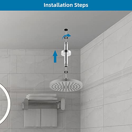 Hibbent All Metal Ceiling Mounted Shower Arm, 6 Inch Shower Head Extension Arm With Flange, Stainless Steel Straight Shower Arm For Fixed High Pressure Rain Shower Head, Shower Head Extender, Chrome #TOP2