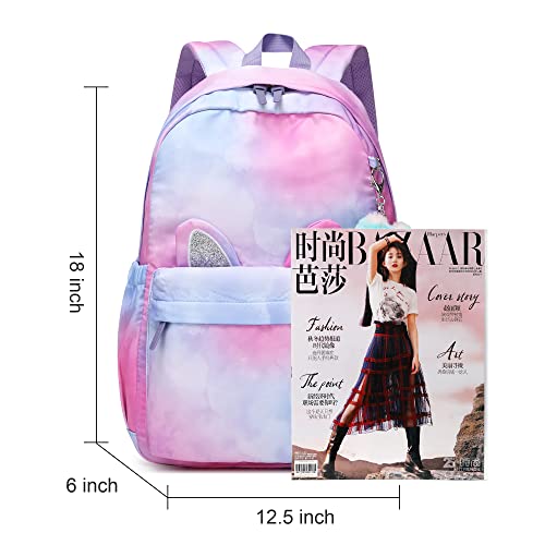 Reqinqin Kids Backpack Waterproof Large Space School Backpacks Suitable For Age For Over 6 Years Old Lightweight Travel Cat Ear Heart Keychain Backpack For Girls(Purple) thumb #2
