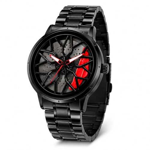 SINGGI Branded Men's Sport Quartz Watch Car Wheel Multicolour Dial 360 Rotating Casual Fashion Stainless Steel Alloy Luxury Metal Gift Creative Watch for Men & Boys - Image 1