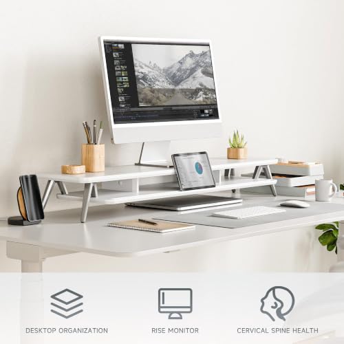 Image of Fenge Dual Monitor Stand, Monitor Stands Riser for 2 monitors, 42.5 Inch Wood Desk Shelf with Storage Organizer and Cable Management for Office Desk Accessories