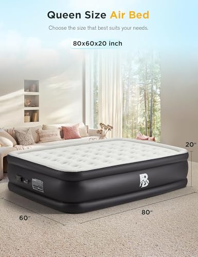 Bezseller 20" Queen Air Mattress with Built in Pump - 2-Minute Setup, Blow Up Mattress Raised, Air Bed for Camping, Guests and Home, Colchon Inflable, 600 lbs Max, Includes Storage Bag - Thumbnail 2