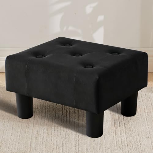 FIMIVIBI Small Foot Stool Ottoman, Velvet Footstool Ottoman Foot Rest for Couch, Rectangle Footstools and Ottomans Small for Living Room, Entryway and Bedroom (Black)