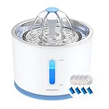 Vekonn Cat Water Fountain Stainless Steel Top with 4 Filters & 4 Sponges, Pet Fountain for Small Dog and Cat with LED Light and Water Level Window (Blue)