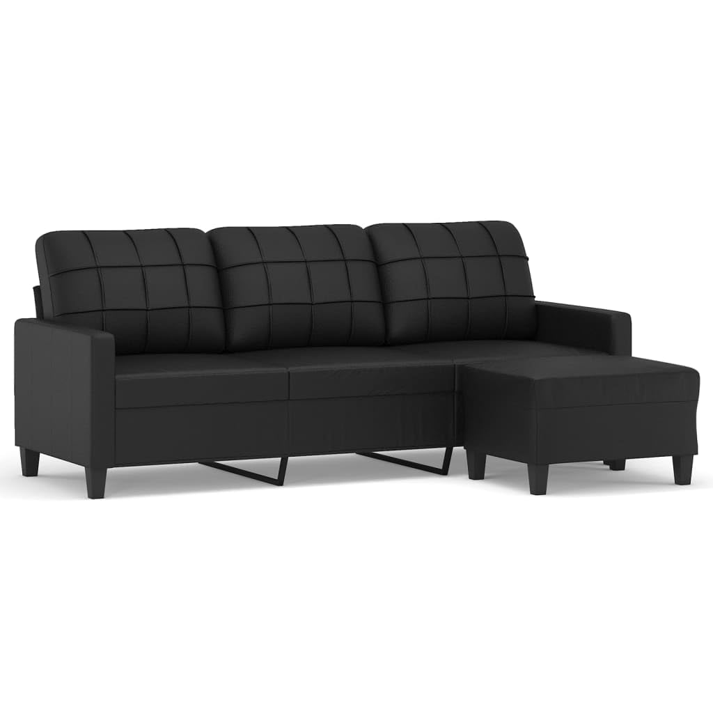 Gecheer Divano a 3 Posti con Poggiapiedi Nero 180 cm in Similpelle-PLT2852
