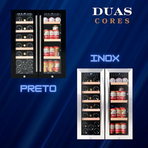 Adega e Refrigerador 2 em 1 Dual Zone Aço Inox Premium Touch Screen Iluminação Em LED Capacidade 20