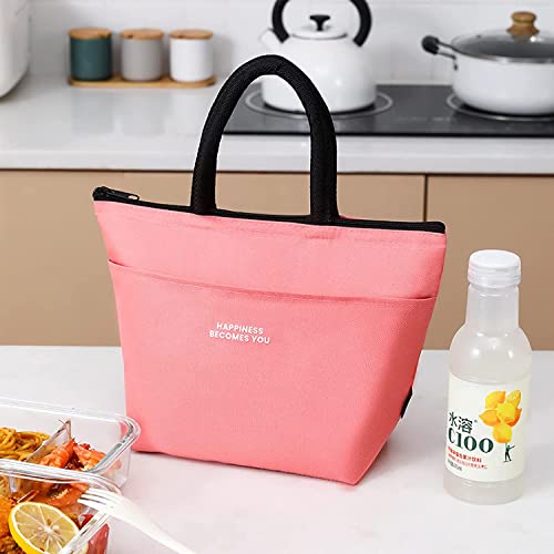 Image of House of Quirk Oxford Cloth Insulated Reusable Lunch Bag Tote Bag for Women Printed Lunch Bag for School Picnic Office Outdoor Gym (Tote Pink), 6 Liters