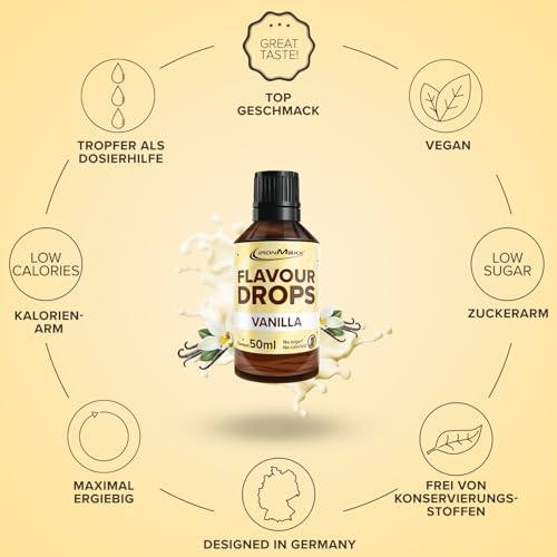 IronMaxx Flavour Drops - Vanilla 50ml | kalorienfrei & zuckerfrei | vegane Aromatropfen zum süßen von...