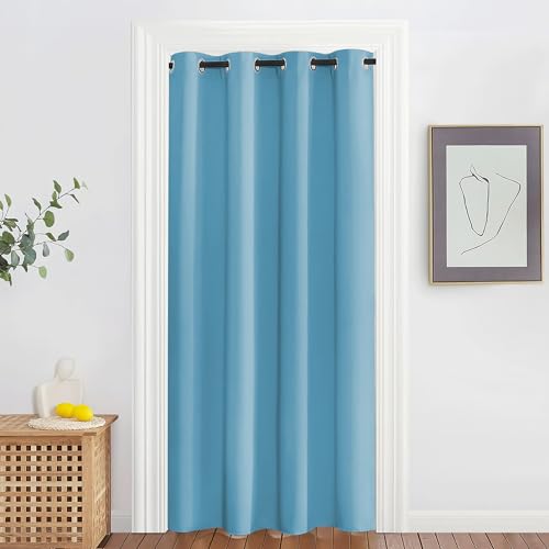 NICETOWN Blackout Doorway Curtain Drape 78 inch Long - Grommet Noise Reducing Thermal Insulated Solid Modern Window Treatments for Bedroom Closet (1 Panel, 52 x 78 Inch, Teal Blue)