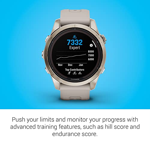 Image of Garmin Fenix 7S Pro Sapphire Solar, Soft Gold Stainless Steel with Light Sand Silicone Band,