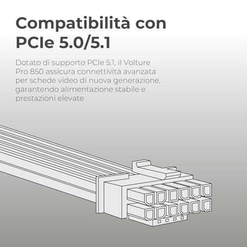 Volture Pro 850W Alimentatore per Pc Gaming Completamente Modulare 850 Watt, 80 Plus Gold, Compatibile ATX 3.1 e PCIe 5.1, Ventola Silenziosa da 120mm, PFC Attivo - Alimentatore - Immagine 3