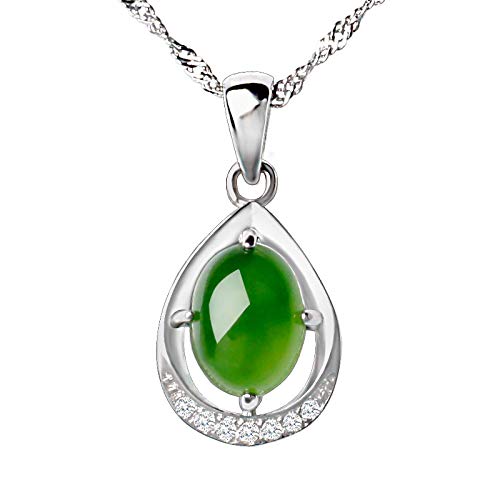Collana in Argento 925 con Ciondolo in Giada Bianca Naturale da Donna