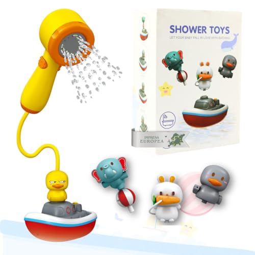 HELLO HIPPO® Giocattoli da Bagno per Bambini - Fontana con Doccia a Forma di Anatra, Coniglio, Elefante e Paperella Rotante | Giochi d'Acqua Divertenti e Sicuri per Bambini