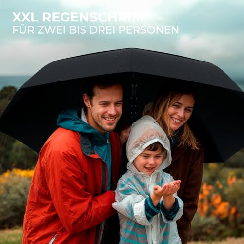 STYNGARD XXL Regenschirm Groß Sturmfest mit 140 cm Durchmesser - Golfschirm mit Auf-zu-Automatik und Doppelbespannung für maximalen Wind- und Regenschutz Modell BELFAST (Schwarz, 130cm)